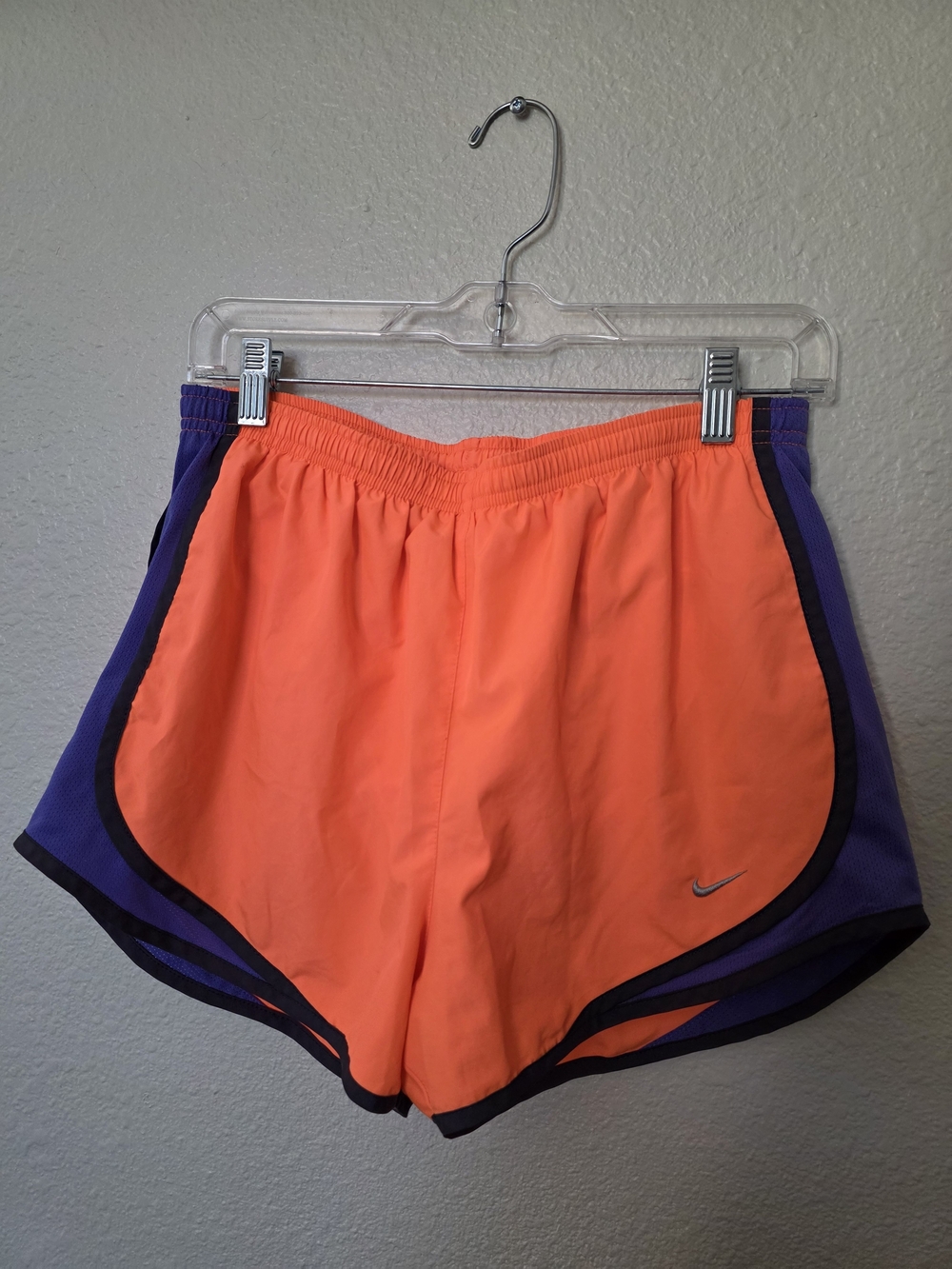Nike Bright Orange Running Shorts with Purple Trim